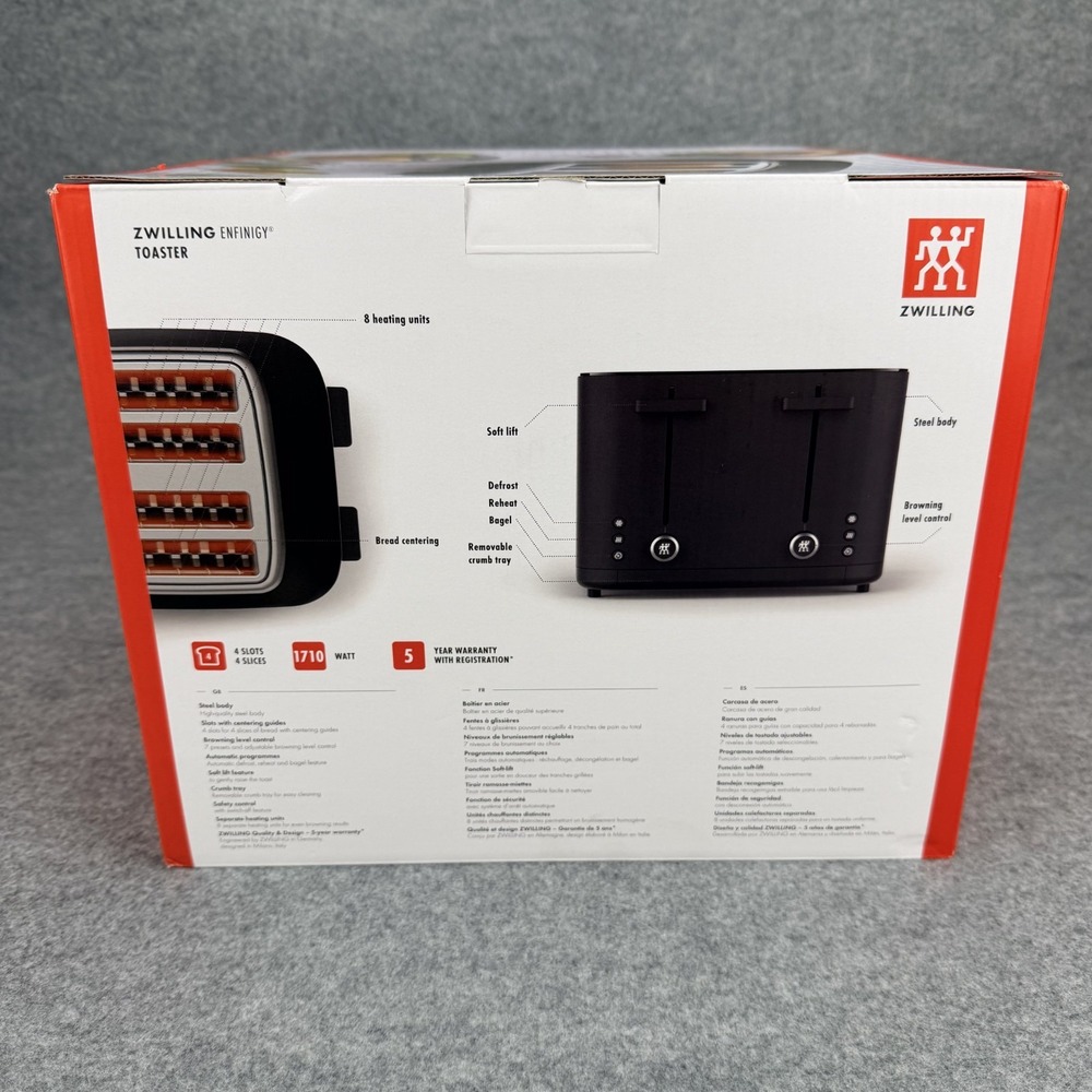 Zwilling Enfinigy 4-Slice Extra Wide Slot Toaster Black Matte 53102-301 NEW - Picture 2 of 9